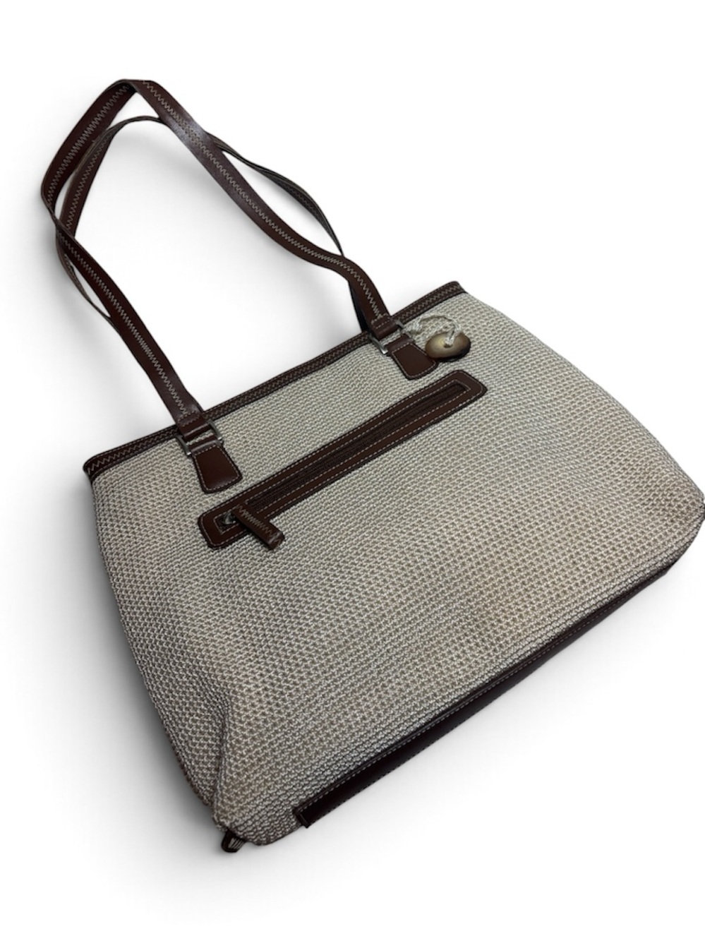 The Sak Classic Cream Tote with Brown Trim Shoulder Bag EUC